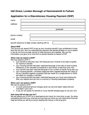 Hammersmith And Fulham Discretionary Housing Payment Fill And Sign