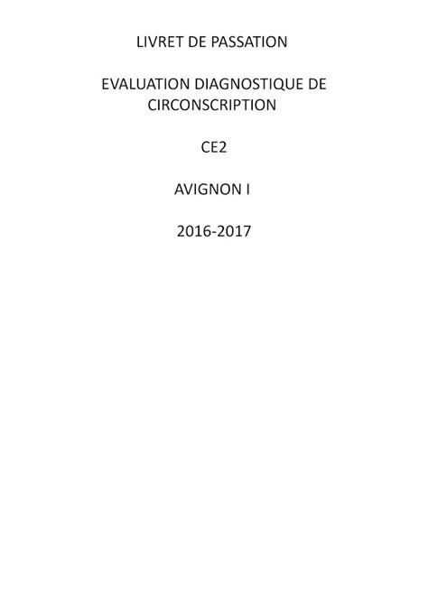 Pdf Livret De Passation Evaluation Diagnostique De Consigne