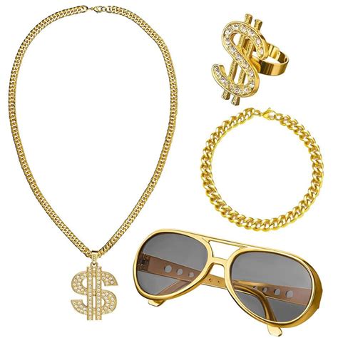 Huloretions Pieces Hip Hop Costume Kit Dollar Sign Pendant Necklace