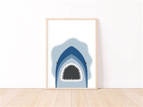 Jaws, Shark Poster, Shark Cartoon, Ocean Poster, Kids Bedroom Art ...