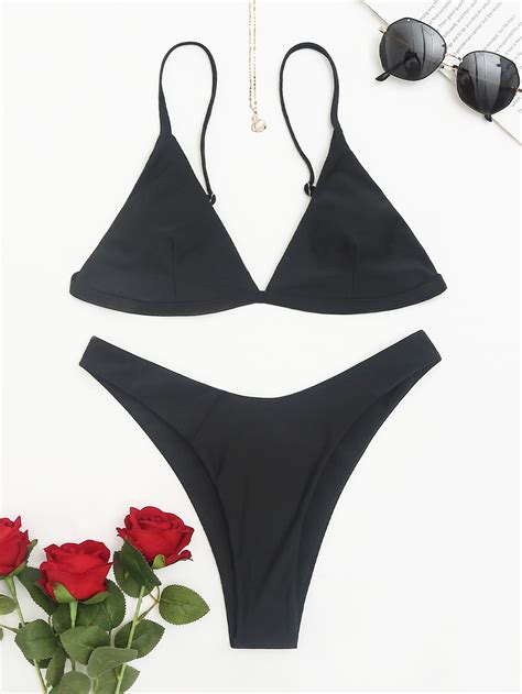 Shein Swim Basics Mono Bikini Set Triangle Bra Top And High Cut Bikini