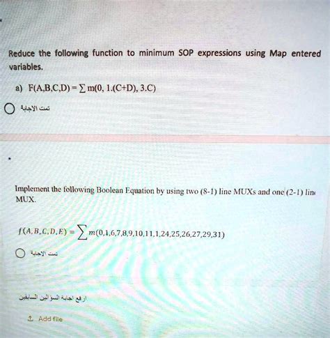 Solved Reduce The Following Function To Minimum Sop Expressions Using