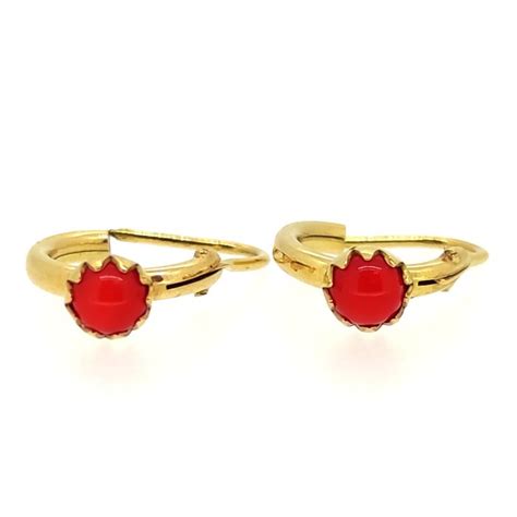 Kt Yellow Gold Earrings Mediterranean Red Coral Catawiki