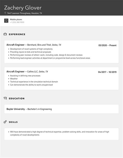 Aircraft Engineer Resume Samples | Velvet Jobs