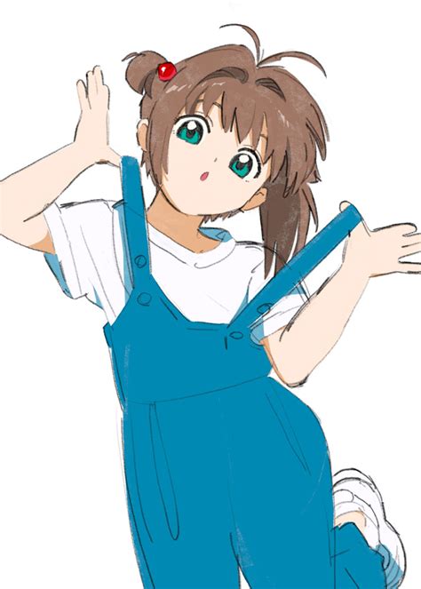 Safebooru 1girl O Antenna Hair Blue Overalls Brown Hair Cardcaptor