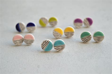 Ceramic Stud Earrings, Teenage Girl Gifts, Round Geometric Studs ...