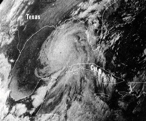 Satellite photo of Hurricane Camille approaching Texas and slightly ...