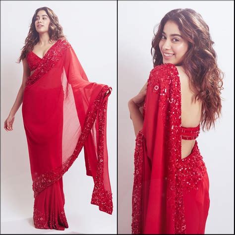 Jhanvi Kapoor In Red Saree At Umang 2020