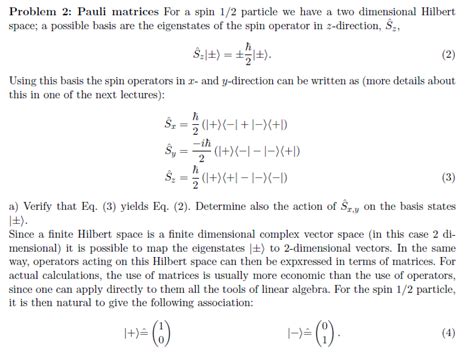 Solved Problem Pauli Matrices For A Spin Chegg