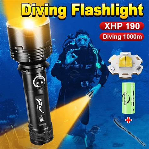 Super Bright Diving Flashlight Yellow Light Rechargeable Xhp Diving