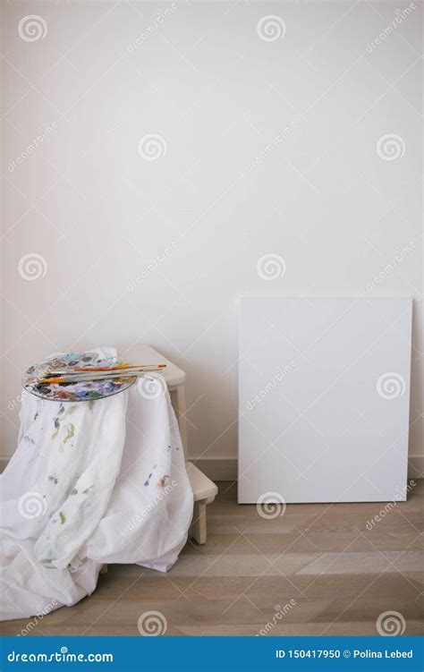 Empty Canvas For Painting In Art Studio Stock Photo Image Of Border