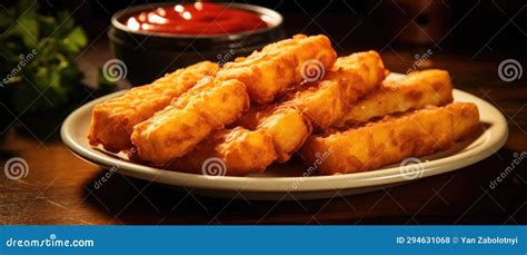 Fried Cheese Sticks With Sauce On Plate Stock Illustration