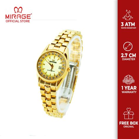 Jual Mirage Analog Jam Tangan Wanita Permata Emas Mewah Original Gold