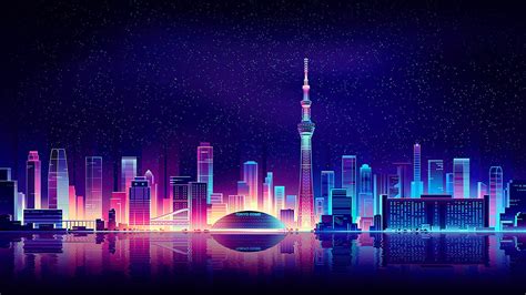 Building Tokyo Illustration Romain Trystram 2K City HD Wallpaper