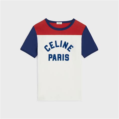 Celine Paris 70s T Shirt In Cotton Jersey Off White Bleu Berlin