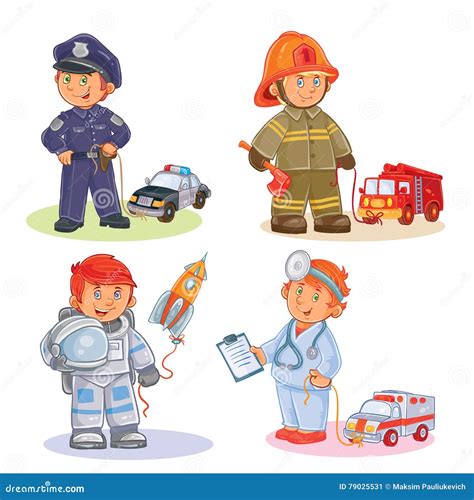 Set Vector Icons Of Small Children Different Professions Stock Vector