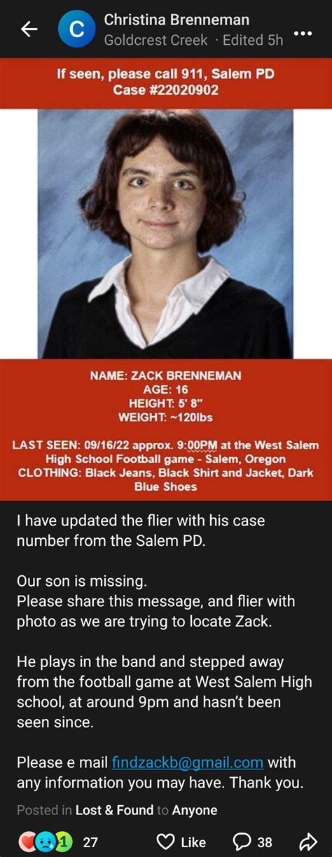 Missing Person Last Seen In West Salem R Salem