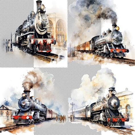 Vintage Steam Train Clipart,watercolor Illustration,art for Download ...