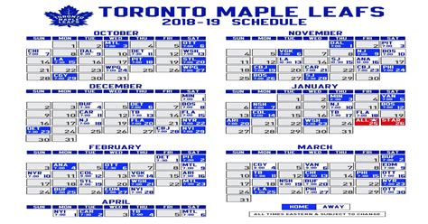 Toronto Maple Leafs 2018-19 Printable Schedule : leafs