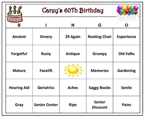 Personalized 60th Birthday Party Bingo Game funny Old Age Themed Bingo ...