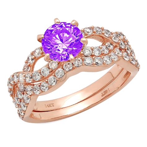 Clara Pucci 18k Rose Gold Round Cut 1ct Natural Amethyst Engagement