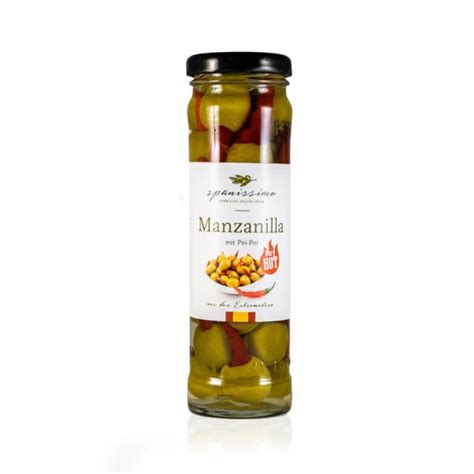 Oliven Manzanilla ohne Kern mit Piri Piri gefüllt handgeschlichtet