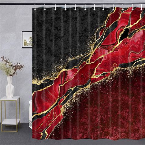 Drgilau Chili Red Marble Shower Polyester Shower Curtain 70 X 72