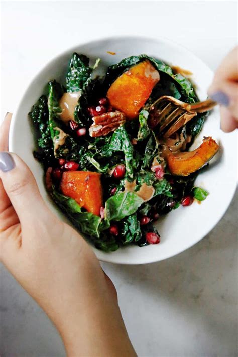 Winter Harvest Kale Salad With Squash And Maple Balsamic Dressing