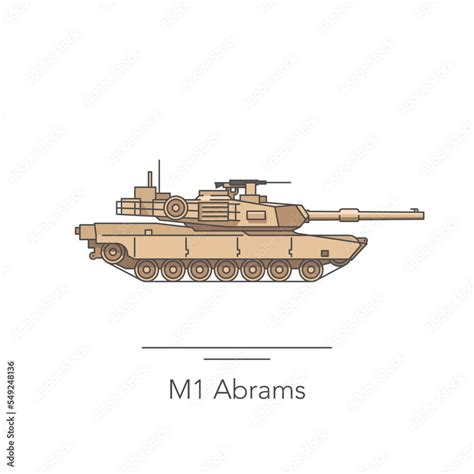 M1 Abrams outline colorful icon. Isolated tank on white background. Vector illustration Stock ...