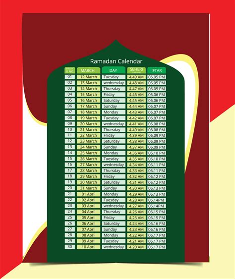 Ramadan Kareem Timing Calendar Imsakia Ramadan schedule for Prayer ...