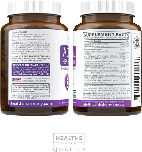 Healths Harmony Adrenal Support With L Tyrosine And Ashwagandha 60 Capsules