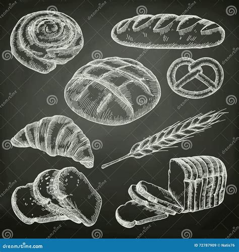 Bread Sketches On The Chalkboard Stock Vector Illustration Of Pastry