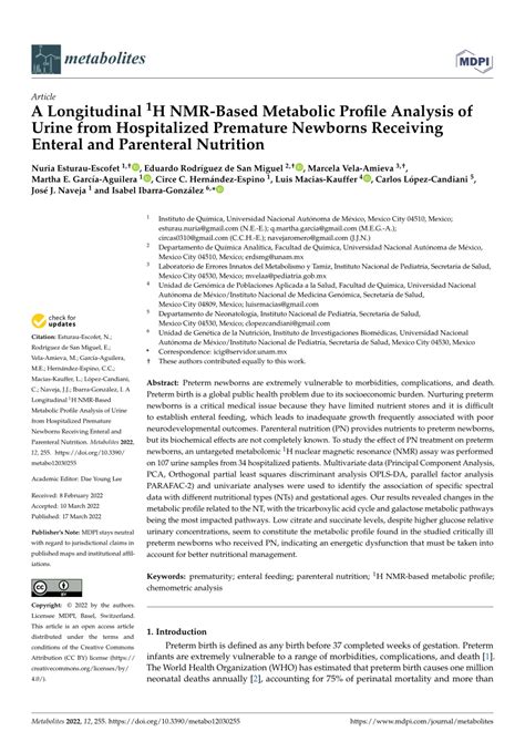 Pdf A Longitudinal H Nmr Based Metabolic Profile Analysis Of Urine