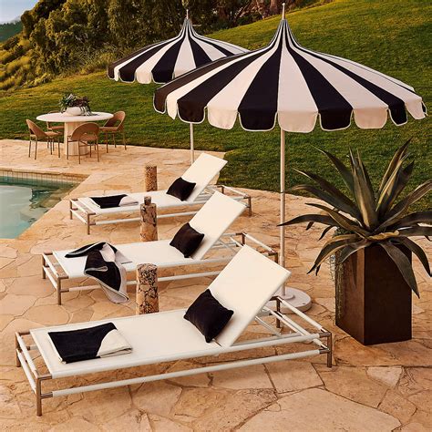 Pagoda Round Black And Natural White Stripe Outdoor Umbrella With White