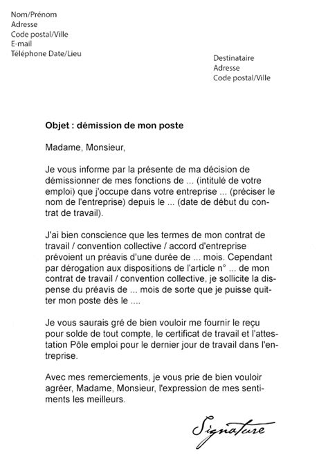 Lettre De D Mission Cdi Sans Pr Avis Mod Le De Lettre