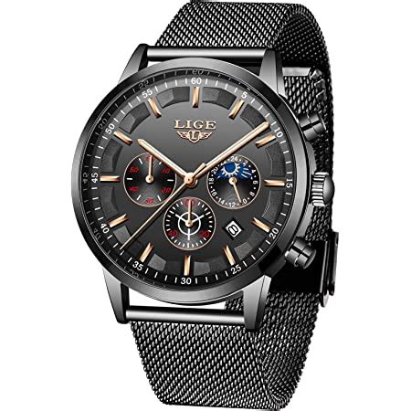 Lige Herren Edelstahl Chronograph Wasserdicht Sport Analog Quarz Uhr