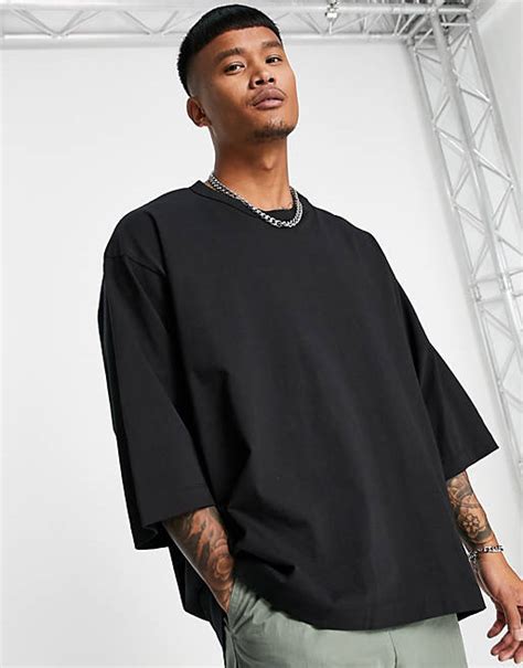 Asos Design Oversized Heavyweight T Shirt With Dropped Hem In Black Asos