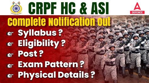 Crpf Hc Asi Complete Notification Out Syllabus Eligibility Post