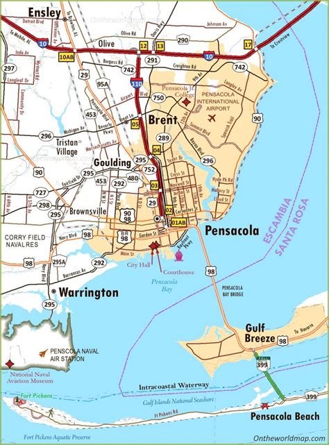 Pensacola Area Road Map - Ontheworldmap.com