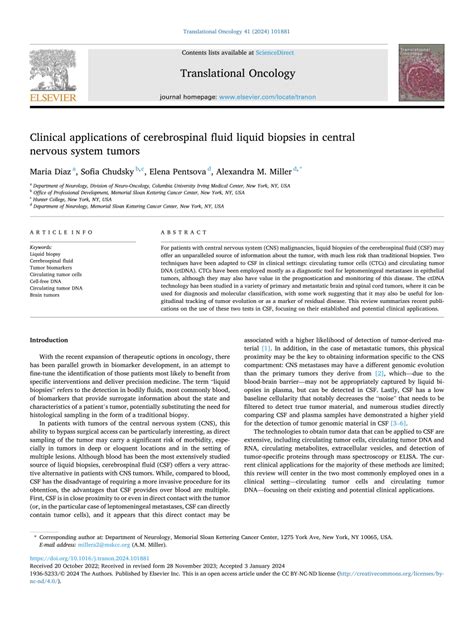 Pdf Clinical Applications Of Cerebrospinal Fluid Liquid Biopsies In