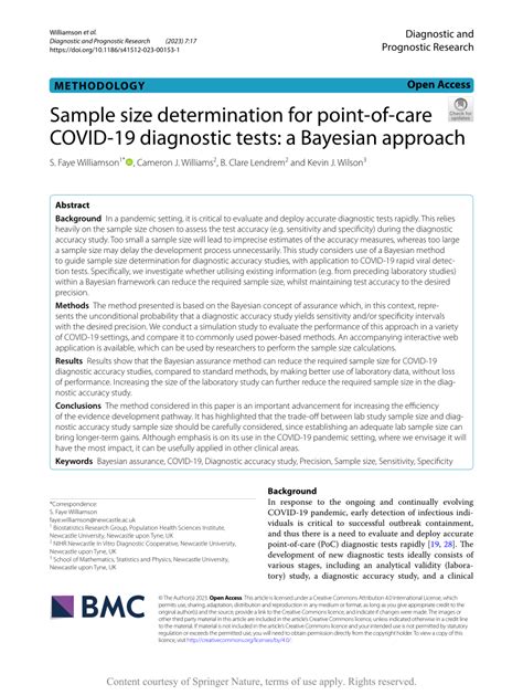 Pdf Sample Size Determination For Point Of Care Covid Diagnostic