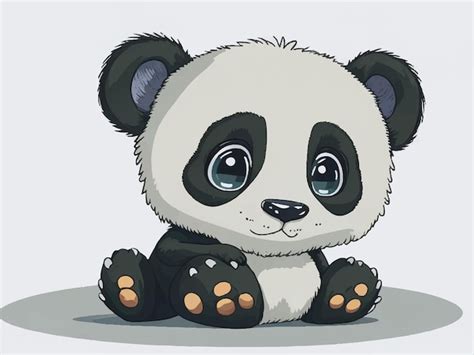 Lindo Caricatura Peque O Panda Sentado Aislado Blanco Plano De