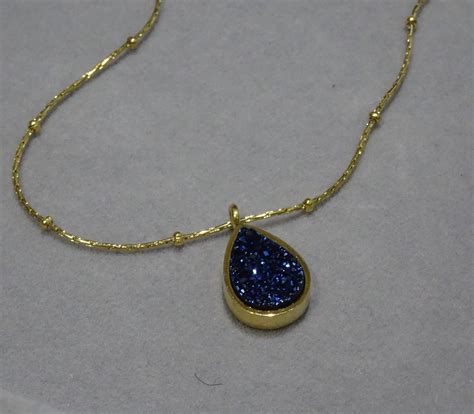 Gold Necklace With Water Drop Pendant Gold Chain With Gold Etsy