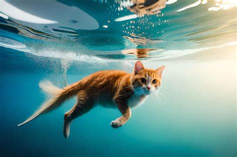 Premium Photo | A cat swimming under a fish AIgenerated Digital Art