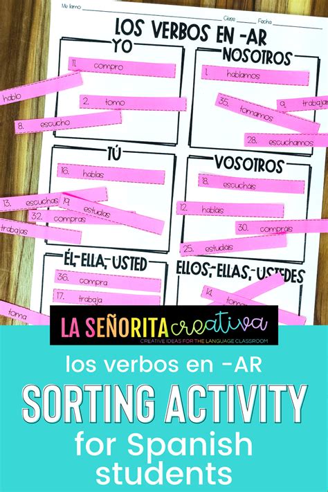 Present Tense Ar Verbs Spanish Sorting Activity For Regular Ar Verbs