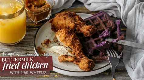 Chicken And Waffles But Make It More Epic Buttermilk Fried Chicken And Ube Waffles Combo Youtube