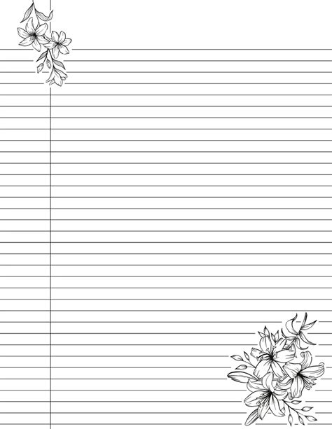 Cute Printable College Ruled Lined Notebook Paper With Margins Floral