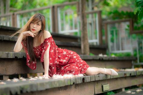 Asian K Brunette Red Dress HD Wallpaper Rare Gallery