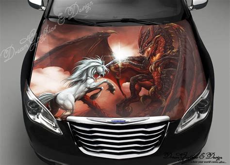 Dragon Unicorn Car Hood Wrap Decal Vinyl Sticker Full Color Graphic Fit