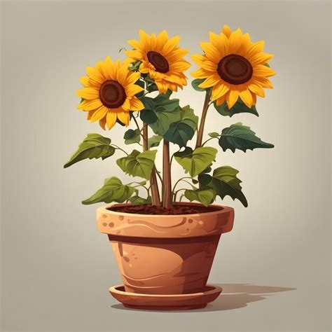 Planta De Girasol En Dibujos Animados De Olla Aislado Foto Premium